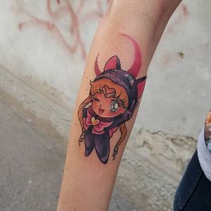 Neko Sailor Moon tattoo by Michela Bottin. #MichelaBottin #anime #sailormoon #chibi #cat #kawaii