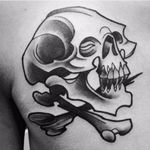 Skull tattoo by Mo Tattoo @motattooelectric #skull #skulltattoo #bones #blackwork #blckwrk
