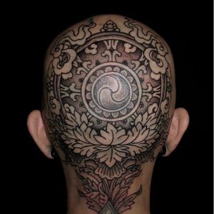 Mandala Head Tattoo by Max Well #Mandala #Head #Scalp #MaxWell #black #blackwork #dotwork