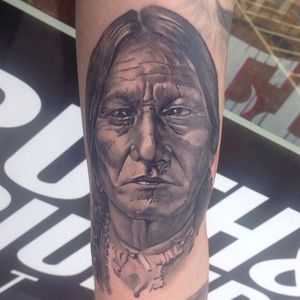 Sitting Bull Tattoo by Daniil Narayev #SittingBull #NativeAmerican #Portrait #DanielNarayev