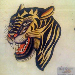 The original piece of flash featuring Bert Grimm's outstanding take on a tiger. #BertGrimm #flash #tattoohistory #tiger #traditional