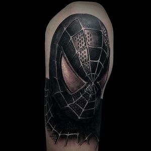 Spiderman tattoo by Benjamin Hinchliffe. #Spiderman #marvel #comic #superhero #movie #film #blackandgrey