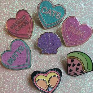 Girly enamel pin collection by Alex Strangler. #AlexStrangler #enamelpin #cute #girly #candyheart #watermelon #pin