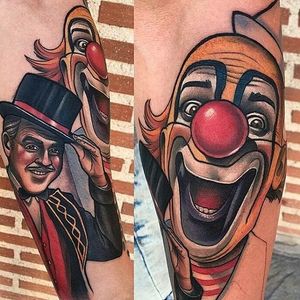 Circus clown and showman tattoo by Debora Cherrys. #DeborahCherrys #showman #clown #neotraditional #circus #act #circusperformer #freak