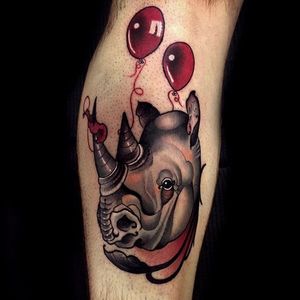 A cute rhino and balloons, by Chris Green (via IG—imchrisgreen) #neotraditional #animal #creature #ornate #chrisgreen
