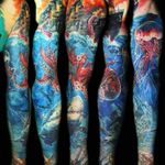 Epic underwater tattoo sleeve #underwater #sleeve #IwanYug #photorealistictattoos #realistictattoos #3Dtattoos