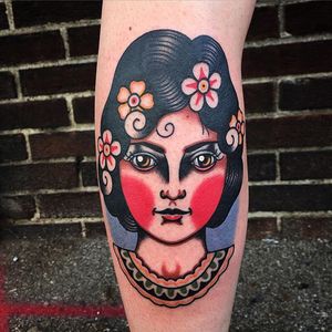 Curly Cutie by Phil DeAngulo (via IG-midwestphil) #woman #ladyhead #traditional #color #flowers #PhilDeAngulo
