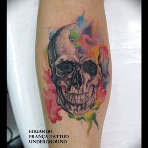 Watercolor Skull Tattoo by Eduardo França Crocci #watercolorskull #watercolor #skull #EduardoFrancaCrocci