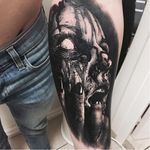 Horror tattoo in blackwork #SandryRiffard #blackandgrey #realism #realistic #horror