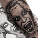 Damaged tattoo inception! By Cigla #Cigla #CiglaTattoo #realistictattoo #blackandgrey #Joker #JokerTattoos