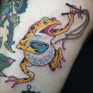 Frog Noodles Tattoo by Fran Massino #frog #frogtattoo #japanese #americanjapanese #westernjapanese #japanesedesigns #traditionaltattoos #traditional #FranMassino