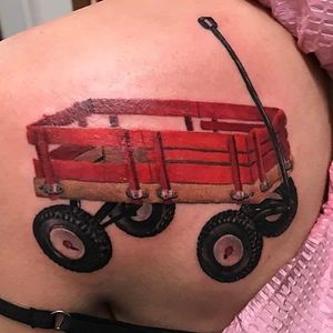 Little red wagon by Catelyn McGhee (via IG -- untouchable.ink) #CatelynMcGhee #wagon #redwagon #wagontattoo #redwagontattoo #Littleredwagontattoo