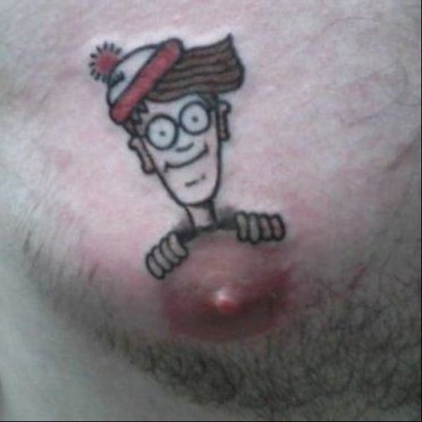 Waldo nipple tattoo