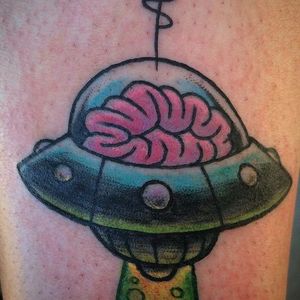 Space brain, by Jason Roberts #JasonRoberts #braintatto #colortattoo #brain #spaceship