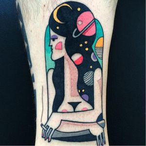 A seductress with her head in the stars. Tattoo by Luca Font  (Via IG - lucafont) #LucaFont #art #abstract #cubism #fineart #surrealism