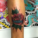 Classic traditional Rose by @Donpandatattoo #Donpandatattoo #Grandma #Grandmother #GrandmaTattoos #nana #traditional #oldschool #rose