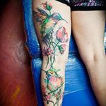 Watercolor birds and flowers leg piece by Jay Van Gerven. #watercolor #JayVanGerven #flowers #birds #abstract #inksplatter