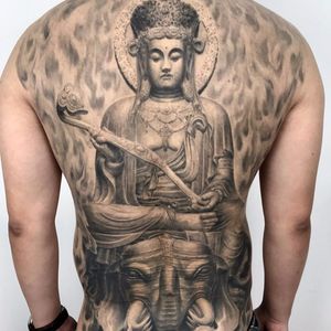The compassionate Buddha by Heng Yue #newassasin #HengYue #blackandgrey #realism #realistic #statue #sculpture #Buddha #Buddhism #elephant #smoke #sun #nature #religious #jewelry #tattoooftheday