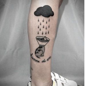 Poor dog tattoo by Ophélie Taki #OphélieTaki #illustrative #blackwork #childhood #dog #rain