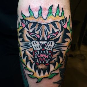 Pop tiger tattoo by Bad Tongue #BadTongue #oldschooltattoo #poptattoo