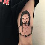 Marilyn Manson tattoo by Emily Alice Johnston. #EmilyAliceJohnston #EmilyAlice #blackwork #MarilynManson #paleemperor #music #band #goth #alternative #metal #dark #portrait