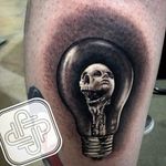 Skull Light Bulb Tattoo by JP Tattoos #lightbulb #skull #realism #JPTattoos