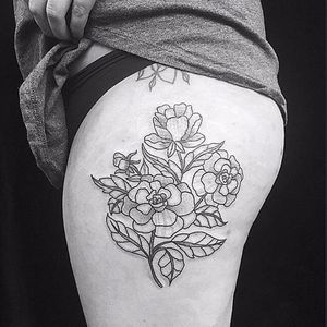 Dotwork camellia flower tattoo by Lilly Anchor. #dotwork #blackwork #flower #camellia #LillyAnchor
