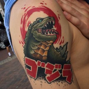 Godzilla tattoo by Sam Warren. #Godzilla #japanese #monster #movie #samwarren