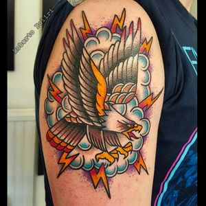 Eagle and Lightning Tattoo by Roberto Poliri #RobertoPoliri #Lightning #LightningBolt #Neotraditional #Oldschool #Eagle