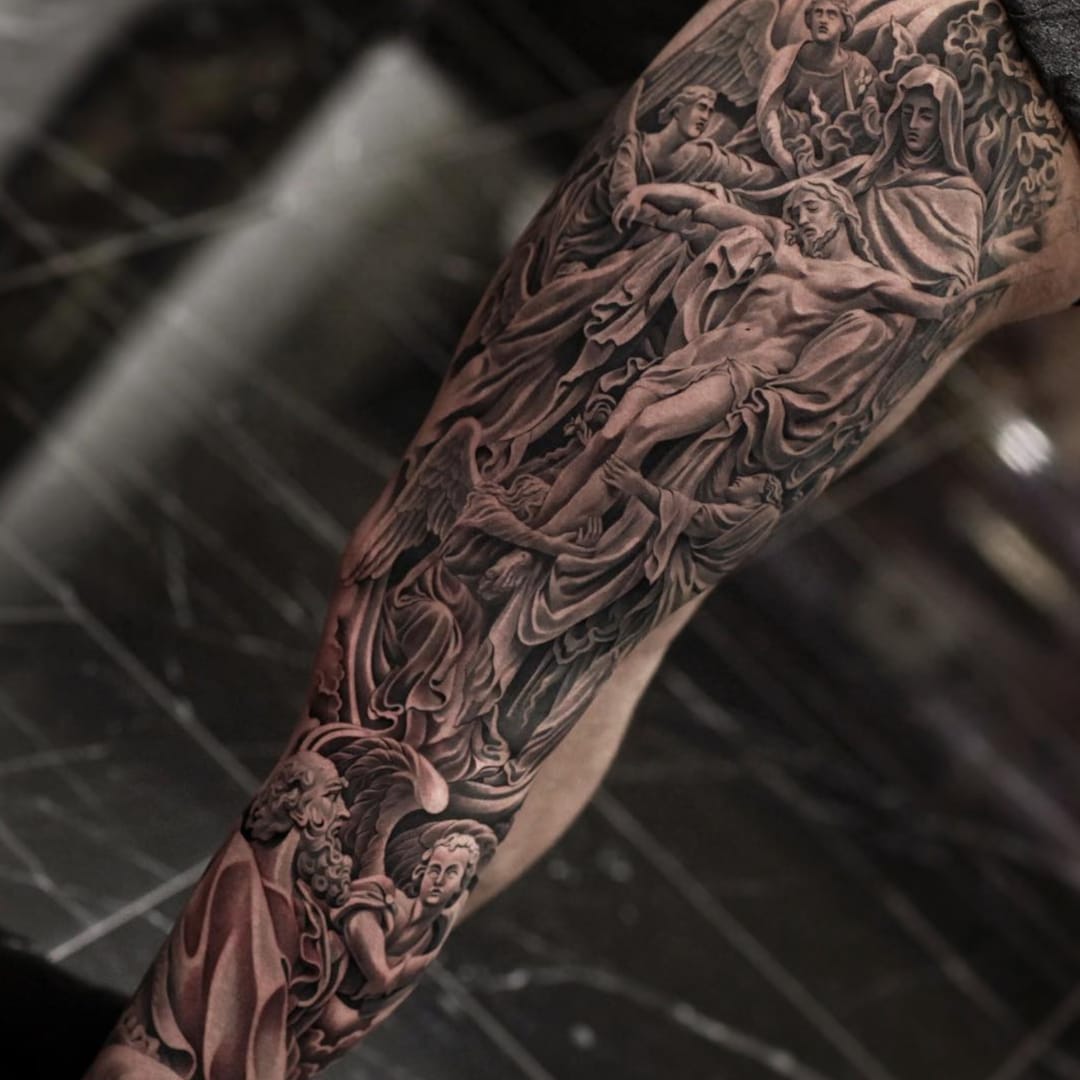 Black And Grey 3D Queen Skeleton Tattoo On Forearm By Jun Cha