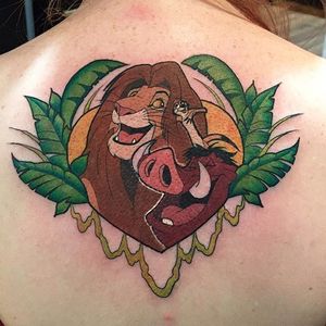 Lion King tattoo by Jaclyn Huertas. #JaclynHuertas #lionking #disney #waltdisney #film #movie #animated #lion #animal #timon #pumba #Simba