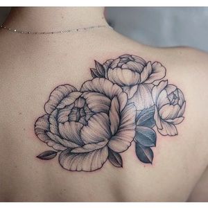 Delicate peony tattoo by Sasha Masiuk #SashaMasiuk #linework #dotwork #flowers #peony
