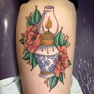 Oil Lamp Tattoo by Rachelle Downs #oillamp #traditional #lamp #RachelleDowns