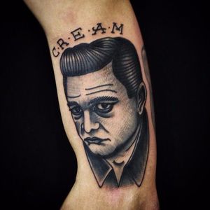 Johnny Cash Tattoo by Matt Cooley #traditional #traditionalportrait #MattCooley #JohnnyCash