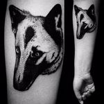 Blackwork dog tattoo by Casper Mugridge. #CasperMugridge #blackwork #dog #canine