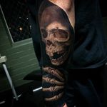 Skeleton half sleeve by Tater Tatts. #realism #TaterTatts #skeleton #skull