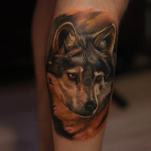 Gorgeous wolf tattoo. #GienaRevess #realistic #realism #3D #photorealism #wolf