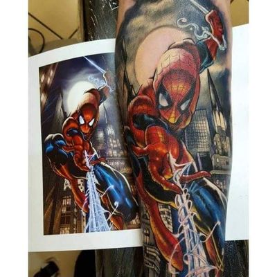 Tattoo uploaded by Rah Ink • Spider Man in my brother #draw #desenho  #comics #spiderman #marvel #hqtattoo #color • Tattoodo