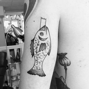 Taped fish, by Armelle Stb #ArmelleStb #funnytattoo #fishsticker #fish