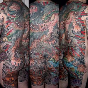 The story of the Nue told in a back-piece by Mike Rubendall. #Irezumi #Japanese #MikeRubendall #Nue #traditional