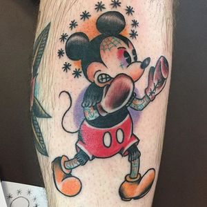 Boxing Mickey Mouse tattoo by Meg Felix. #tattooedcharacter #classic #disney #retro #mickeymouse #cartoon #vintage