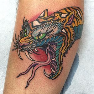 Tattoo by Marc Nava @marc_nava #marcnava #marcnavatattooing #mashup #color #leopard #snake