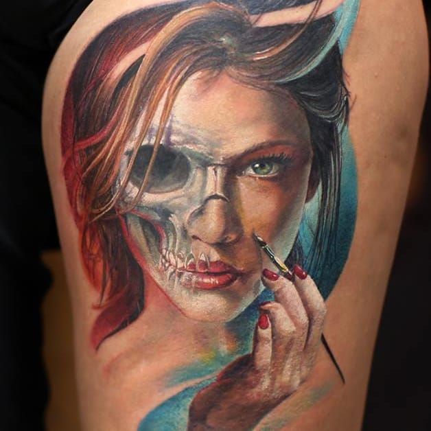 Jeff Norton Tattoos  Tattoos  Feminine  half skull half girl portait