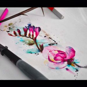 Watercolour tattoo drawing by Aleksandra Katsan #AleksandraKatsan #watercolour #watercolor #flower #drawing