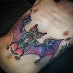 Bat Tattoo by K Vaughn #Bat #BatTattoo #StomachTattoo #StomachTattoos #SternumTattoo #KVaugn