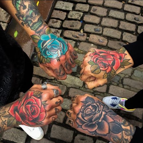 Hand rose tattoos by Matt Webb #MattWebb #rose #neotraditional #roses #hand