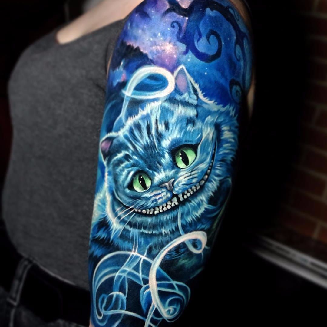 Cheshire  Cheshire cat tattoo Black cat tattoos Sleeve tattoos