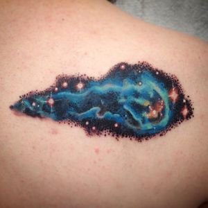 The protostar by Brandi Smart on Jonathan Strickland's back (IG--smartbranditattoos). #BrandiSmart #JonathanStrickalnd #JWST #MaggieMasetti #NASA #space #telescope
