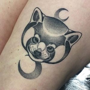 Red panda tattoo by Amy Victoria Savage #AmyVictoriaSavage #dotwork #animal #redpanda #moon