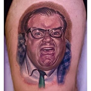 Listen to Matt Foley or you could end up living in a van down by the river! Tattoo by Josh Grable #color #colorrealism #ChrisFarley #SNL #MattFoley #MotivationalSpeaker #JoshGrable